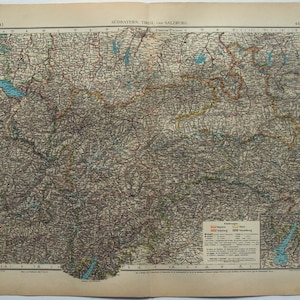 Südbayern, Tirol & Salzburg: Original 1896 Karte von Velhagen und Klasing. Deutschland Österreich Antik