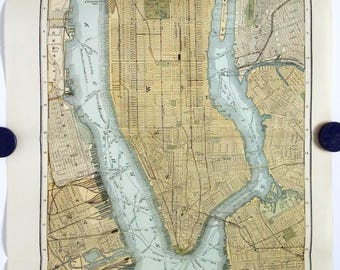 Plan original des rues et des chemins de fer de New York daté de 1903, par Dodd Mead and Company. Manhattan 137th Street jusqu'à la batterie. Antiquités