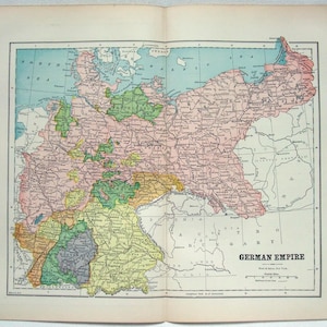 German Empire - Original 1891 Map by Hunt & Eaton. Germany Prussia Antique