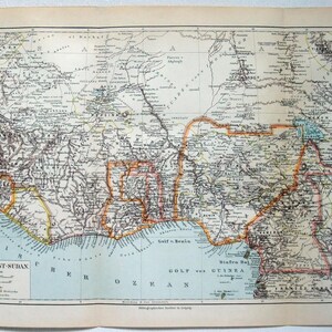 Original 1898 Map of Western Africa from Upper Guinea to West Sudan by Meyers. Antique