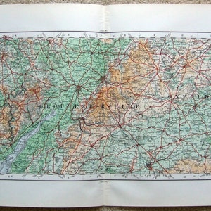 Monmouthshire, Gloucestershire & Oxfordshire, England - Large Original 1922 Ordnance Survey Map. Vintage