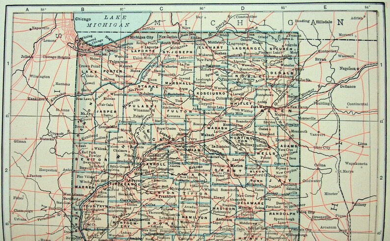 Dodd Indiana Original 1907 Dated Map of Indiana by Dodd Mead & Company. - Etsy