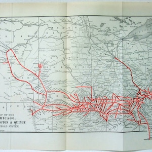 Chicago, Burlington y Quincy - Mapa original del sistema ferroviario de 1919. CBQ antiguo