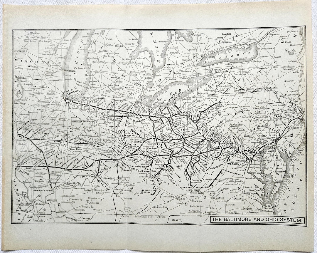 Baltimore & Ohio System - Original 1917 Railroad Map. Antique Railway ...