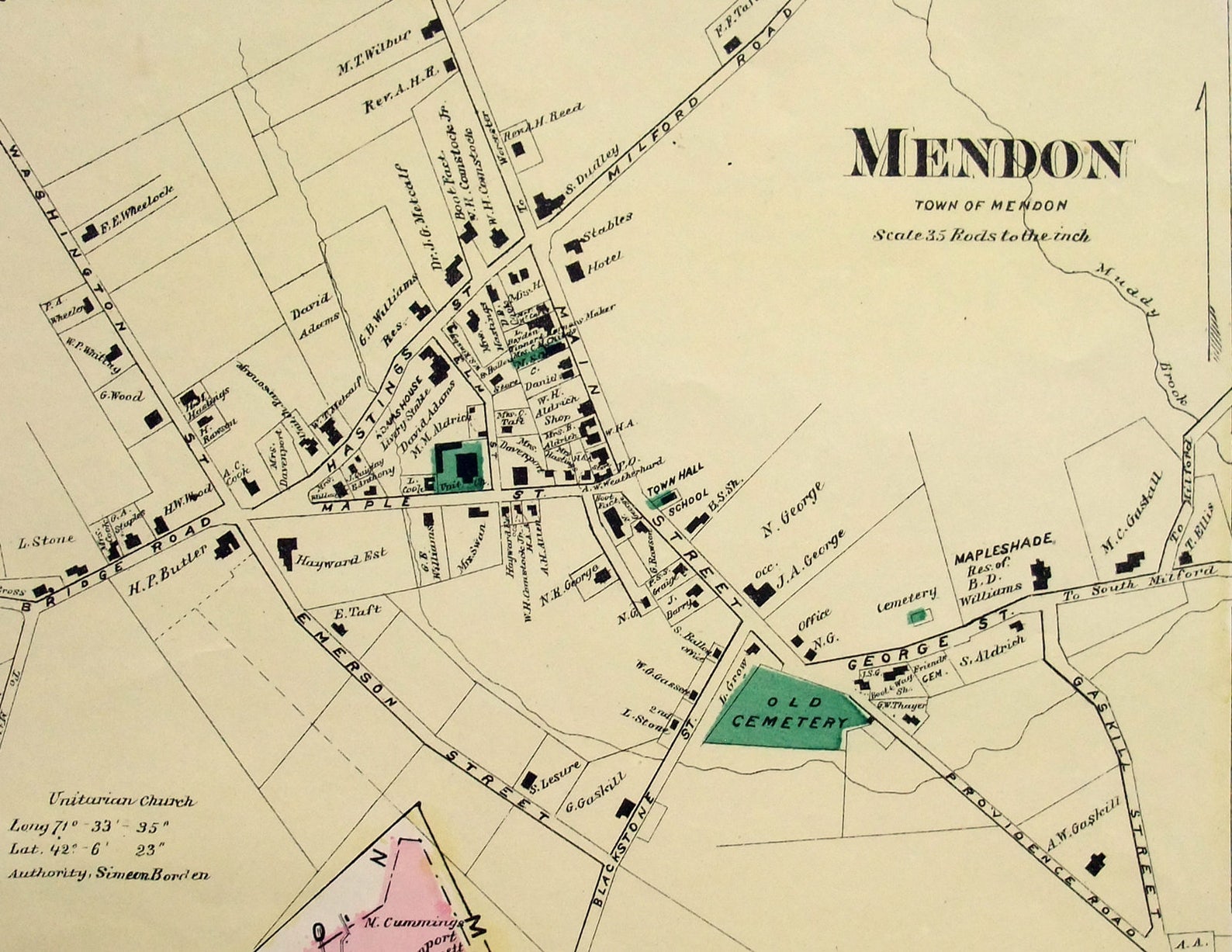 Mendon Massachusetts. 1870 Map by FW Beers. Hand Colored. Etsy