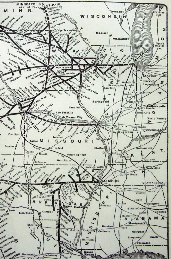 Rock Island Lines - Original 1917 Railroad Map. Antique - Etsy