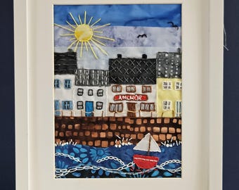 Harbour Slow Stitch Kit – Batik Fabric Appliqué Coastal Art (No Needle/Frame)