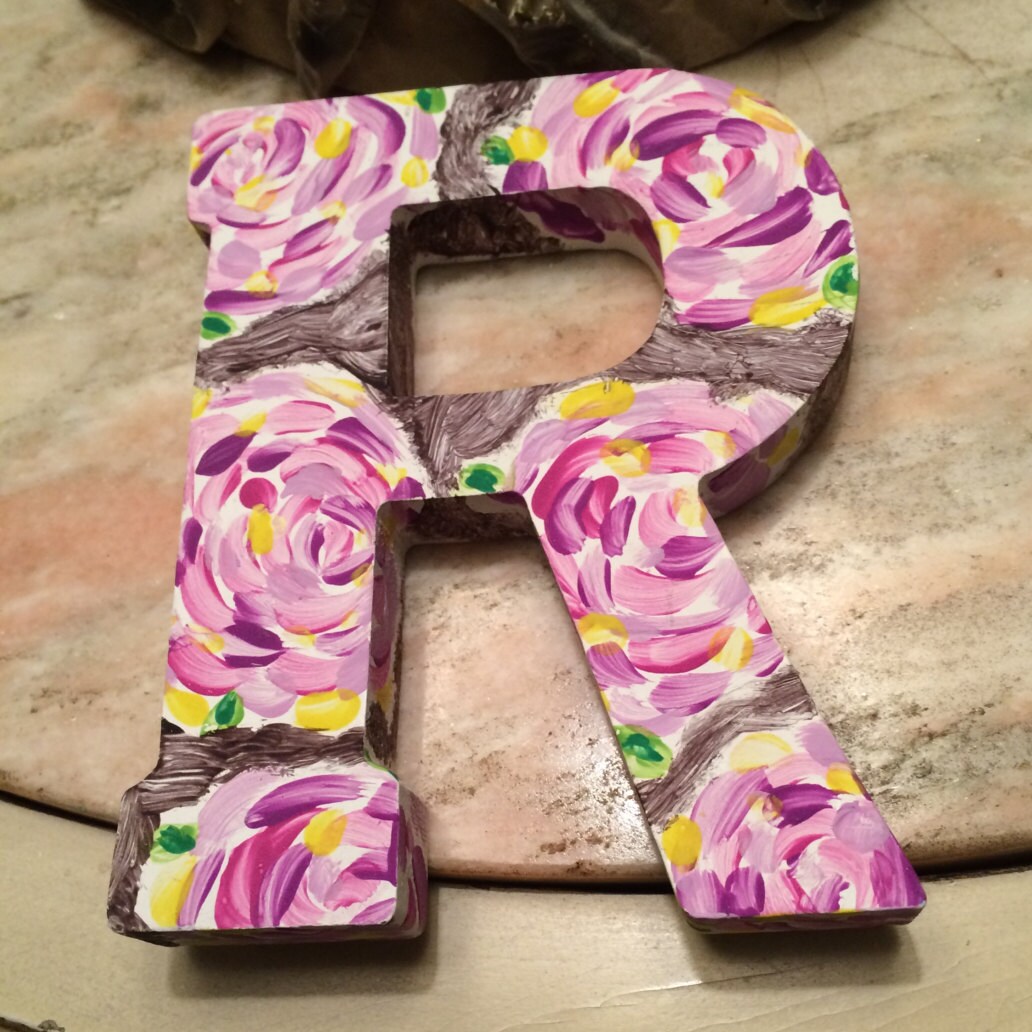 Floral Custom Made Hand painted 4.25 Wooden Letter | Etsy