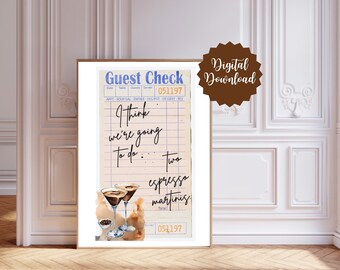 Stampa Guest Check, Espresso Martini, Guest Check Wall Art, Arte murale per soggiorno, Stampa Guest Check, Poster Guest Check, Decorazione per la stanza