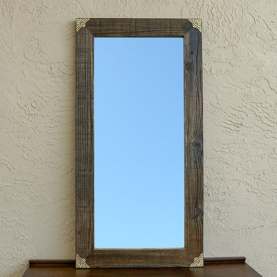 Reclaimed Wood Mirror With Filigree Corners Rustic Bathroom Large Wall Framed Farmhouse Decor