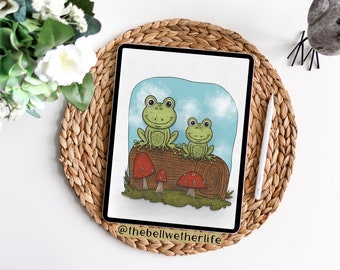 Frogs Sitting On a Log Art Print Wall Decor