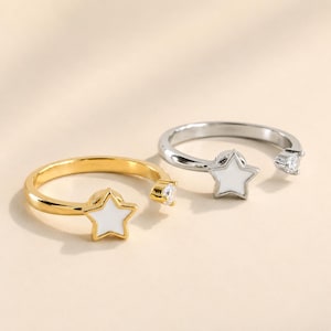 Justerbar snurrande stjärnring | Guld eller silver | Minimalistisk vardaglig lyxig Fidget Spinner-ring | Present till henne | Ångestring |