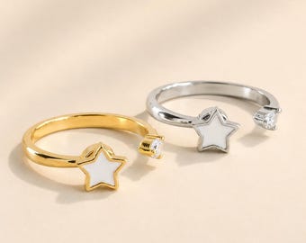 Adjustable Spinning Star Ring | Gold or Silver | Minimalist Everyday Luxury Fidget Spinner Ring | Gift for Her | Anxiety Ring |