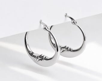 Crescent Moon Hoop Earrings | Silver Earrings | Chunky Silver Hoops | Celestial Earrings | Gift for Her |