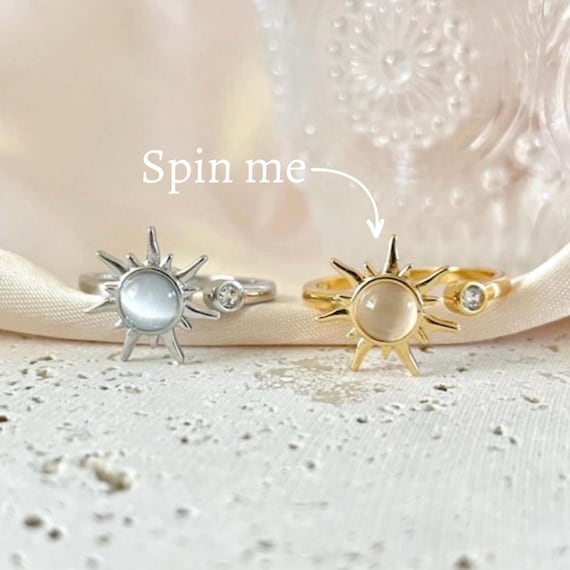 Sun Spinner Ring | Adjustable Fidget Ring | Gold or Silver Spinning Ring | Gift For Her |