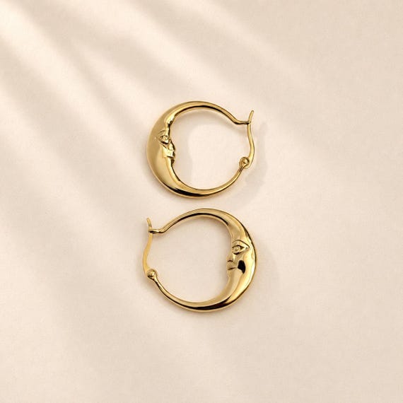 Crescent Moon Hoop Earrings | 18k Gold Earrings | Chunky Gold Hoops | Celestial Earrings | Gift for Her |