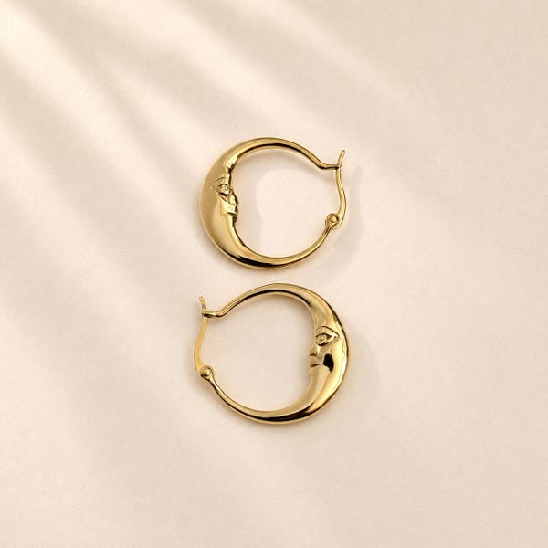 Oorbellen in de vorm van een halve maan | 18k gouden oorbellen | Grove gouden oorringen | Hemelse oorbellen | Cadeau voor haar |
