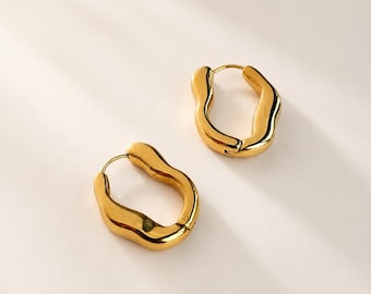 Chunky Gold Hoop Earrings | 18K Gold Huggie Hoops | Waterproof Tarnish Free Earrings |Statement Everyday Jewellery Gift |