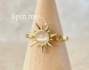 Gold Sun Spinner Ring | Adjustable Spinning Fidget Ring | Gift For Her |