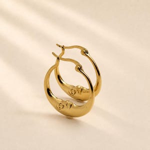 Crescent Moon Hoop Earrings | 18k Gold Earrings | Chunky Gold Hoops | Celestial Earrings | Gift for Her | image 5