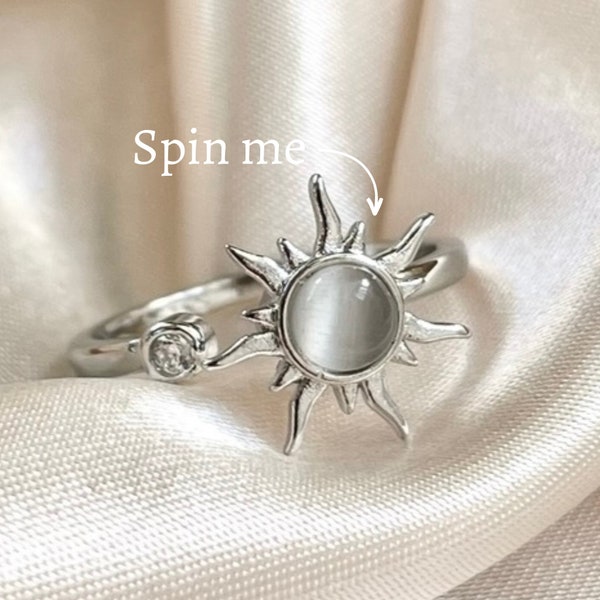 Silver Sun Anxiety Spinner Ring | Party Favour | Gift | Bag | Filler | Birthday | Bridal | Shower | Hen | Sleepover | Adjustable |