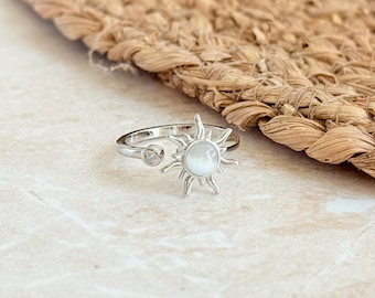 Silver Sun Spinner Ring | Adjustable Spinning Fidget Ring | Gift For Her I