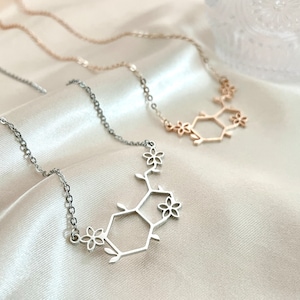 Serotonin Necklace | Flower | Happiness | Rose | Gold | Silver | Gift | Friend | Teacher | Daughter | Science | Student | Molecule |