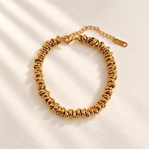 18K Gold Plated Chunky Disc Bracelet | Waterproof Tarnish Resistant Gold Bracelet | Textured Statement Bracelet | Gift For Her |