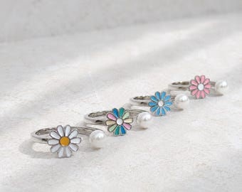 Spinning Flower Anxiety Fidget Ring | Silver | Gift | Worry | Jewellery | Mindfulness | Meditation | Flower | Spinner | Colourful | Stress |