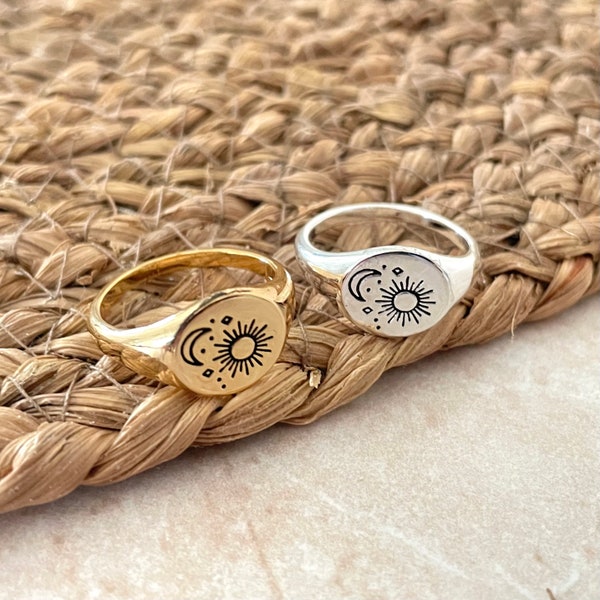Sun Moon Star Ring | Silver | Gold | Signet | Gift | Birthday | Minimalist | Stacking | Friend | Simple | Jewellery | Layering | Boho |