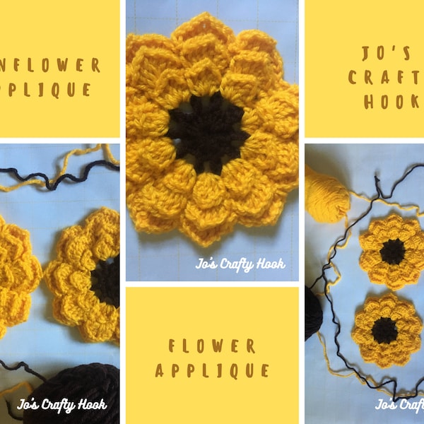 Sunflower Applique Crochet Pattern-Crochet Pattern for Sunflower Applique-How to Crochet Sunflower Applique-Crochet Pattern Only