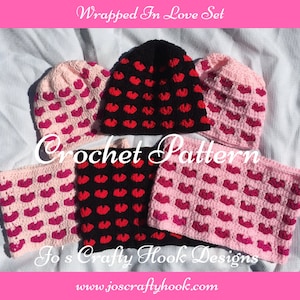 Wrapped in Love Set Crochet Pattern-Crochet Pattern for Hat & Cowl-Cancer Awareness or Valentines Crochet Pattern Hat and Cowl Set