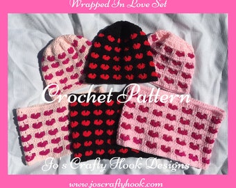 Wrapped in Love Set Crochet Pattern-Crochet Pattern for Hat & Cowl-Cancer Awareness or Valentines Crochet Pattern Hat and Cowl Set