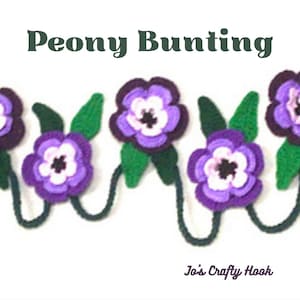 Peony Flower Bunting Crochet Pattern, Crochet Pattern Peony Flower Bunting, Peony Flowers Crochet Pattern, Crochet Pattern for Wall Hanging