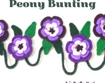 Peony Flower Bunting Crochet Pattern, Crochet Pattern Peony Flower Bunting, Peony Flowers Crochet Pattern, Crochet Pattern for Wall Hanging