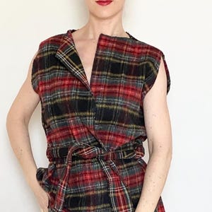 Tartan Plaid Vest – Unique Wool Layer, Oversized Fit with Belt, S/M Size, Warm and Stylish. One of a kind!