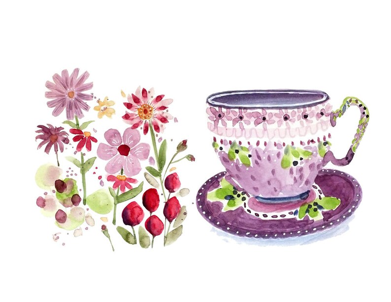 Printable Teacup In Watercolor Digital Clip Art Afternoon Etsy UK