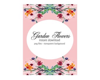 Floral border, watercolor, hand painted flower borders, digital clip art, frame border, instant download in digital form