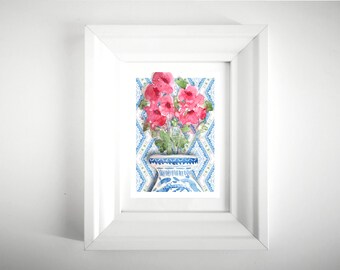 Watercolor flowers, printable, postcard, greetings card, instant download
