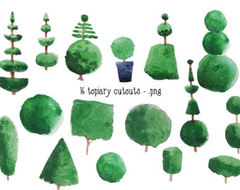 Watercolor clipart, topiary, cut outs, digital clip art, trees, instant download, printable