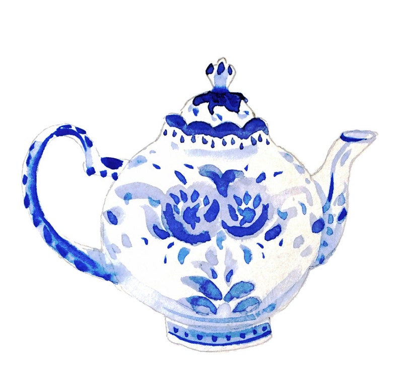 Printable Teapot Cake Tea Tea Time Blue and White Tea Set Etsy
