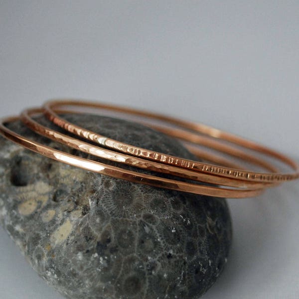Hammered Bronze Bangles Set: Skinny Stacking Bracelets