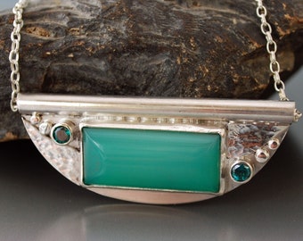 Chrysoprase and Green Topaz Pendant, Art Deco Style