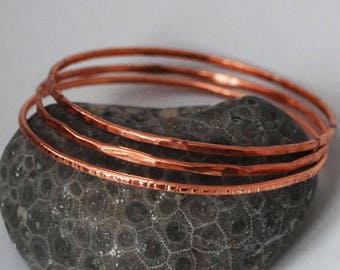 Hammered Copper Bangle Set: Skinny Stacking Bracelets