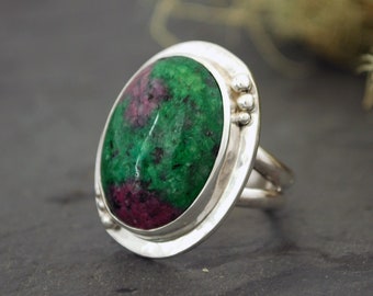 Sterling Silver Ring with Ruby in Zoisite, Size 6.75