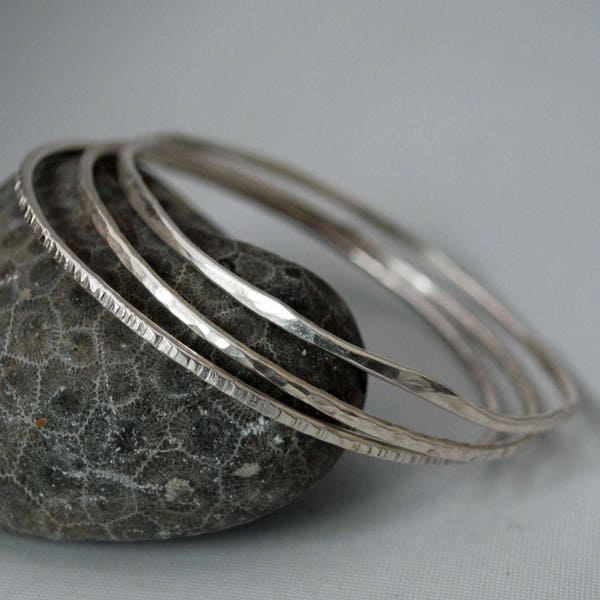 Hammered Silver Bangle Single or Set