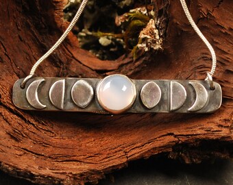 Silver Chalcedony Moon Phase Bar Necklace