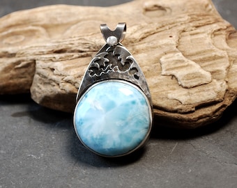 Silver Larimar Pendant, Ocean Fish Pendant