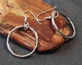 Hammered Silver Hoop Earrings