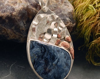 Silver Pietersite Pendant, Silver Copper Waterfall Pendant